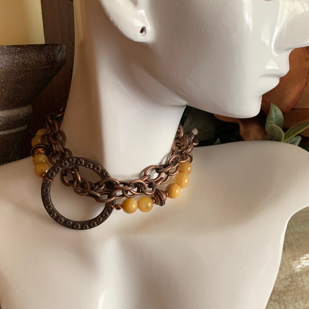 PULSE Elegant copper Chain bracelet with Yellow natural polished stone